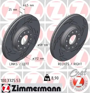 Bremsscheibe Vorderachse ZIMMERMANN 100.3325.53 Bild Bremsscheibe Vorderachse ZIMMERMANN 100.3325.53