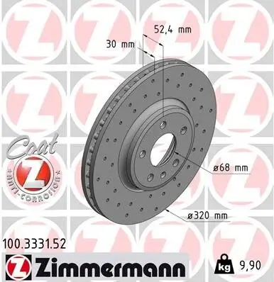 Bremsscheibe Vorderachse ZIMMERMANN 100.3331.52 Bild Bremsscheibe Vorderachse ZIMMERMANN 100.3331.52