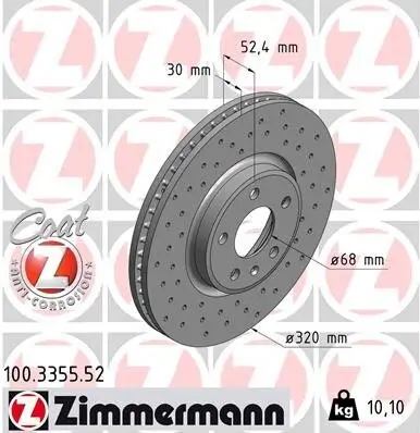 Bremsscheibe Vorderachse ZIMMERMANN 100.3355.52 Bild Bremsscheibe Vorderachse ZIMMERMANN 100.3355.52