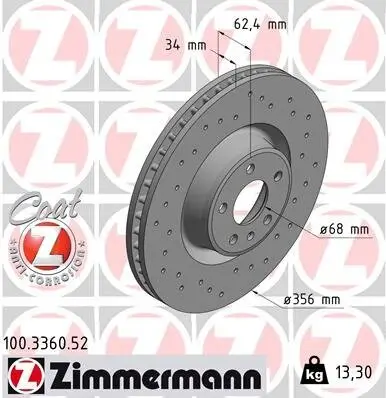 Bremsscheibe ZIMMERMANN 100.3360.52 Bild Bremsscheibe ZIMMERMANN 100.3360.52