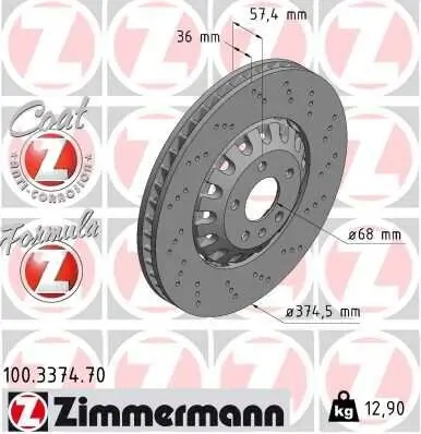 Bremsscheibe Vorderachse ZIMMERMANN 100.3374.70