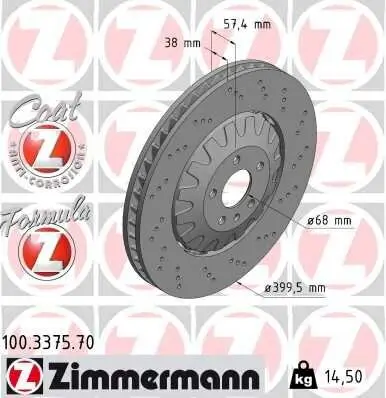 Bremsscheibe Vorderachse ZIMMERMANN 100.3375.70 Bild Bremsscheibe Vorderachse ZIMMERMANN 100.3375.70