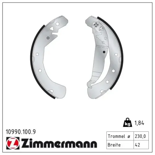 Bremsbackensatz Hinterachse ZIMMERMANN 10990.100.9 Bild Bremsbackensatz Hinterachse ZIMMERMANN 10990.100.9
