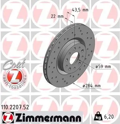 Bremsscheibe ZIMMERMANN 110.2207.52 Bild Bremsscheibe ZIMMERMANN 110.2207.52