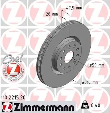 Bremsscheibe Vorderachse ZIMMERMANN 110.2215.20