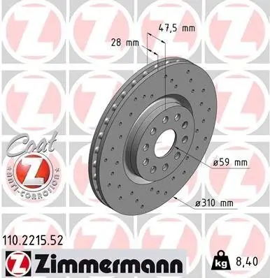 Bremsscheibe Vorderachse ZIMMERMANN 110.2215.52 Bild Bremsscheibe Vorderachse ZIMMERMANN 110.2215.52