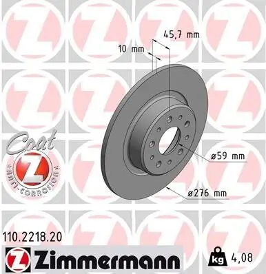 Bremsscheibe Hinterachse ZIMMERMANN 110.2218.20 Bild Bremsscheibe Hinterachse ZIMMERMANN 110.2218.20