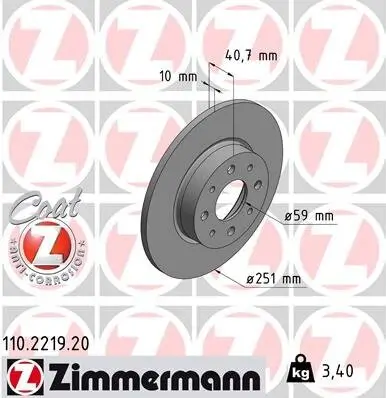 Bremsscheibe Hinterachse ZIMMERMANN 110.2219.20 Bild Bremsscheibe Hinterachse ZIMMERMANN 110.2219.20