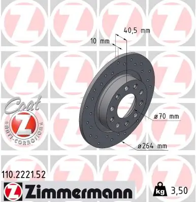 Bremsscheibe Hinterachse ZIMMERMANN 110.2221.52 Bild Bremsscheibe Hinterachse ZIMMERMANN 110.2221.52