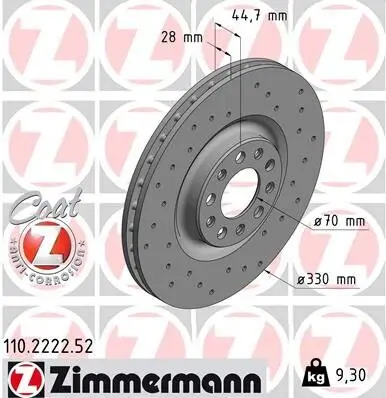 Bremsscheibe Vorderachse ZIMMERMANN 110.2222.52 Bild Bremsscheibe Vorderachse ZIMMERMANN 110.2222.52