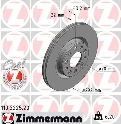 Bremsscheibe Hinterachse ZIMMERMANN 110.2225.20 Bild Bremsscheibe Hinterachse ZIMMERMANN 110.2225.20