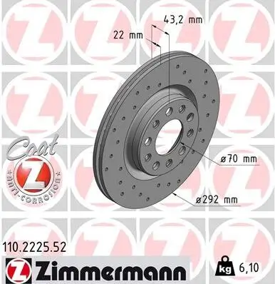 Bremsscheibe Hinterachse ZIMMERMANN 110.2225.52 Bild Bremsscheibe Hinterachse ZIMMERMANN 110.2225.52