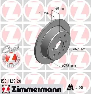 Bremsscheibe Hinterachse ZIMMERMANN 150.1129.20 Bild Bremsscheibe Hinterachse ZIMMERMANN 150.1129.20