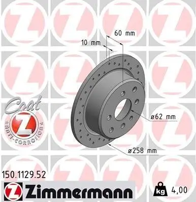 Bremsscheibe Hinterachse ZIMMERMANN 150.1129.52 Bild Bremsscheibe Hinterachse ZIMMERMANN 150.1129.52