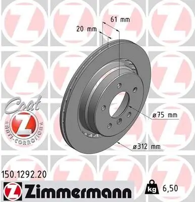 Bremsscheibe Hinterachse links ZIMMERMANN 150.1292.20 Bild Bremsscheibe Hinterachse links ZIMMERMANN 150.1292.20