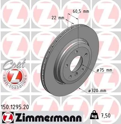 Bremsscheibe Hinterachse ZIMMERMANN 150.1295.20 Bild Bremsscheibe Hinterachse ZIMMERMANN 150.1295.20