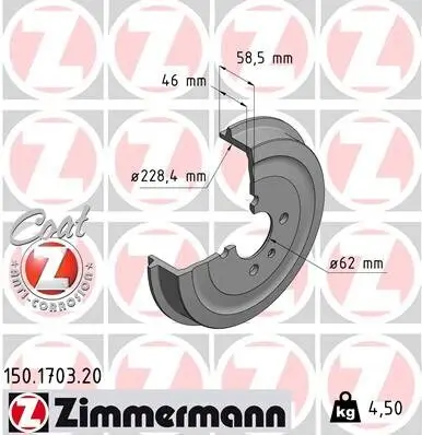 Bremstrommel Hinterachse ZIMMERMANN 150.1703.20 Bild Bremstrommel Hinterachse ZIMMERMANN 150.1703.20