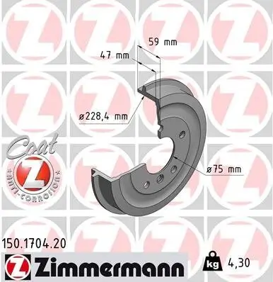Bremstrommel Hinterachse ZIMMERMANN 150.1704.20 Bild Bremstrommel Hinterachse ZIMMERMANN 150.1704.20