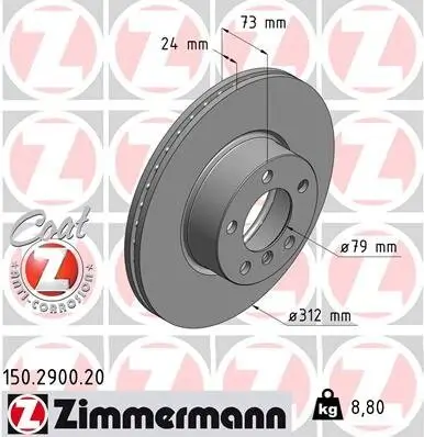 Bremsscheibe Vorderachse ZIMMERMANN 150.2900.20 Bild Bremsscheibe Vorderachse ZIMMERMANN 150.2900.20