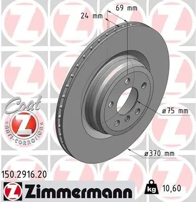Bremsscheibe Hinterachse ZIMMERMANN 150.2916.20 Bild Bremsscheibe Hinterachse ZIMMERMANN 150.2916.20