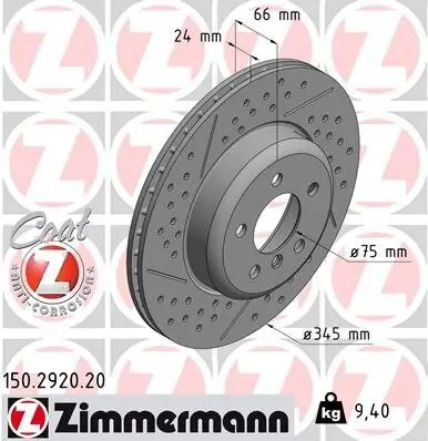 Bremsscheibe Hinterachse ZIMMERMANN 150.2920.20 Bild Bremsscheibe Hinterachse ZIMMERMANN 150.2920.20