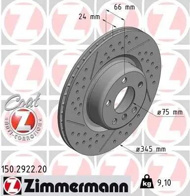 Bremsscheibe Hinterachse ZIMMERMANN 150.2922.20 Bild Bremsscheibe Hinterachse ZIMMERMANN 150.2922.20