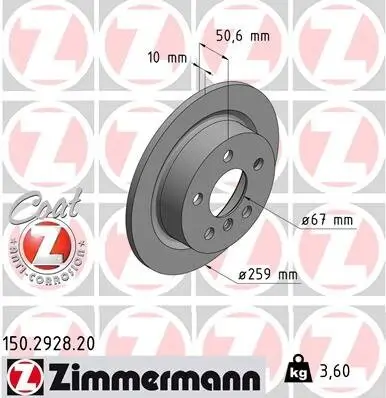 Bremsscheibe Hinterachse ZIMMERMANN 150.2928.20 Bild Bremsscheibe Hinterachse ZIMMERMANN 150.2928.20