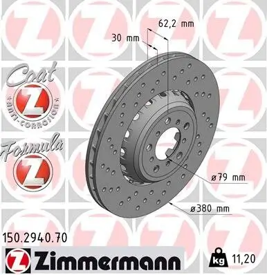 Bremsscheibe Vorderachse links ZIMMERMANN 150.2940.70 Bild Bremsscheibe Vorderachse links ZIMMERMANN 150.2940.70
