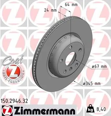 Bremsscheibe Hinterachse ZIMMERMANN 150.2946.32 Bild Bremsscheibe Hinterachse ZIMMERMANN 150.2946.32