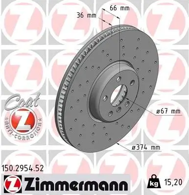 Bremsscheibe ZIMMERMANN 150.2954.52 Bild Bremsscheibe ZIMMERMANN 150.2954.52