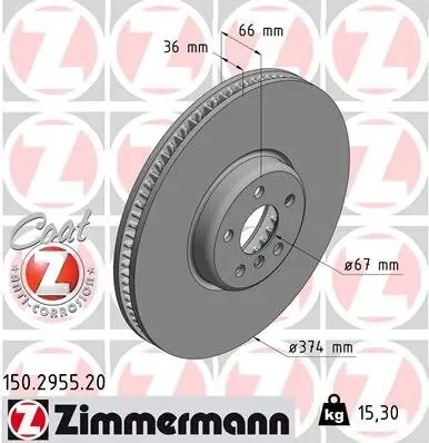 Bremsscheibe ZIMMERMANN 150.2955.20 Bild Bremsscheibe ZIMMERMANN 150.2955.20