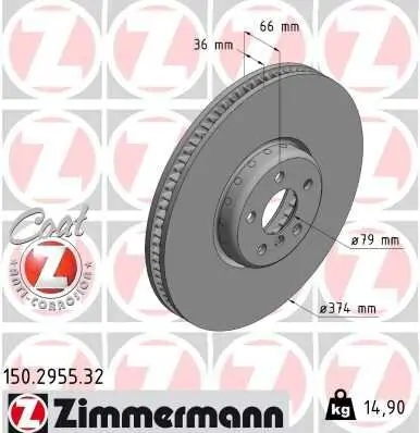 Bremsscheibe ZIMMERMANN 150.2955.32 Bild Bremsscheibe ZIMMERMANN 150.2955.32