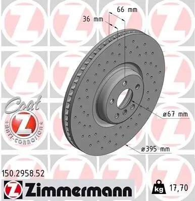 Bremsscheibe ZIMMERMANN 150.2958.52 Bild Bremsscheibe ZIMMERMANN 150.2958.52