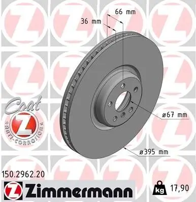 Bremsscheibe Vorderachse links ZIMMERMANN 150.2962.20 Bild Bremsscheibe Vorderachse links ZIMMERMANN 150.2962.20