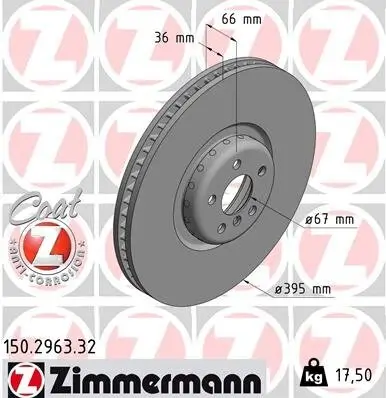 Bremsscheibe Vorderachse rechts ZIMMERMANN 150.2963.32 Bild Bremsscheibe Vorderachse rechts ZIMMERMANN 150.2963.32