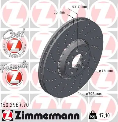 Bremsscheibe Vorderachse links ZIMMERMANN 150.2967.70 Bild Bremsscheibe Vorderachse links ZIMMERMANN 150.2967.70