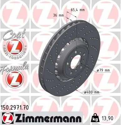Bremsscheibe Vorderachse links ZIMMERMANN 150.2971.70 Bild Bremsscheibe Vorderachse links ZIMMERMANN 150.2971.70