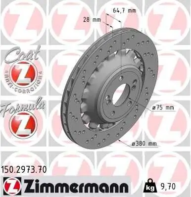 Bremsscheibe Hinterachse links ZIMMERMANN 150.2973.70 Bild Bremsscheibe Hinterachse links ZIMMERMANN 150.2973.70