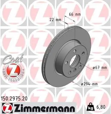 Bremsscheibe ZIMMERMANN 150.2975.20 Bild Bremsscheibe ZIMMERMANN 150.2975.20