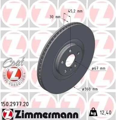 Bremsscheibe Vorderachse links ZIMMERMANN 150.2977.20 Bild Bremsscheibe Vorderachse links ZIMMERMANN 150.2977.20