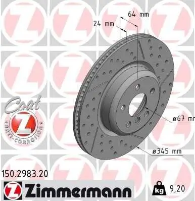 Bremsscheibe Hinterachse rechts ZIMMERMANN 150.2983.20
