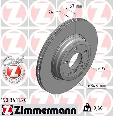 Bremsscheibe Hinterachse ZIMMERMANN 150.3411.20 Bild Bremsscheibe Hinterachse ZIMMERMANN 150.3411.20