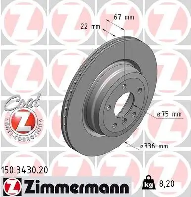 Bremsscheibe Hinterachse ZIMMERMANN 150.3430.20 Bild Bremsscheibe Hinterachse ZIMMERMANN 150.3430.20