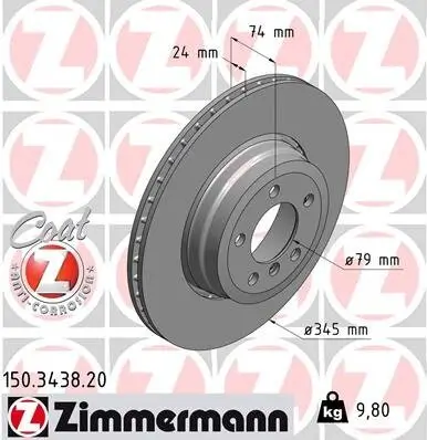 Bremsscheibe Hinterachse ZIMMERMANN 150.3438.20 Bild Bremsscheibe Hinterachse ZIMMERMANN 150.3438.20