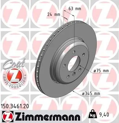 Bremsscheibe Hinterachse ZIMMERMANN 150.3461.20 Bild Bremsscheibe Hinterachse ZIMMERMANN 150.3461.20