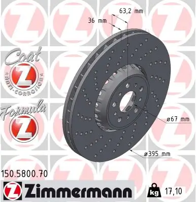 Bremsscheibe Vorderachse links ZIMMERMANN 150.5800.70 Bild Bremsscheibe Vorderachse links ZIMMERMANN 150.5800.70