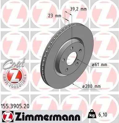 Bremsscheibe ZIMMERMANN 155.3905.20 Bild Bremsscheibe ZIMMERMANN 155.3905.20