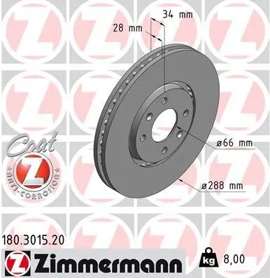 Bremsscheibe ZIMMERMANN 180.3015.20 Bild Bremsscheibe ZIMMERMANN 180.3015.20