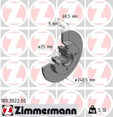 Bremsscheibe ZIMMERMANN 180.3022.00 Bild Bremsscheibe ZIMMERMANN 180.3022.00