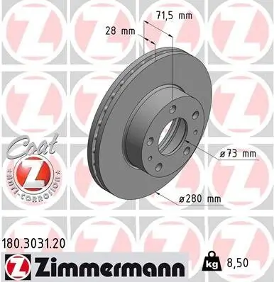 Bremsscheibe Vorderachse ZIMMERMANN 180.3031.20